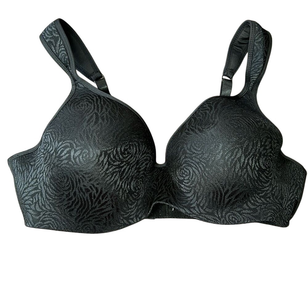 IZOD Underwire Bra Women 42D Black Rose Jacquard Molded Cup RN71222 Excellent